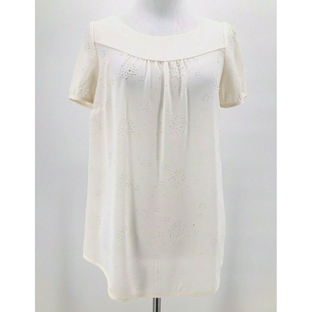 Anthropologie Cream Eyelet Short Sleeve Blouse